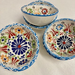 Handmade Blue Rim Floral  3" Bowl - Assorted Patterns
