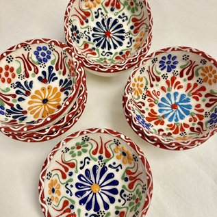 Handmade Red Rim Floral  3" Bowl - Assorted Patterns