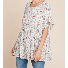 FLORAL RAYON TIERED TOP