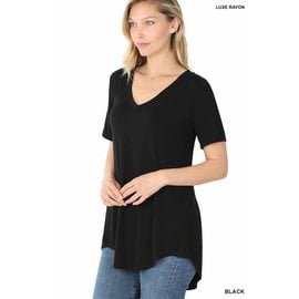 SALE- V NECK SHORT SLEEVE TOP - BLACK- SMALL ONLY