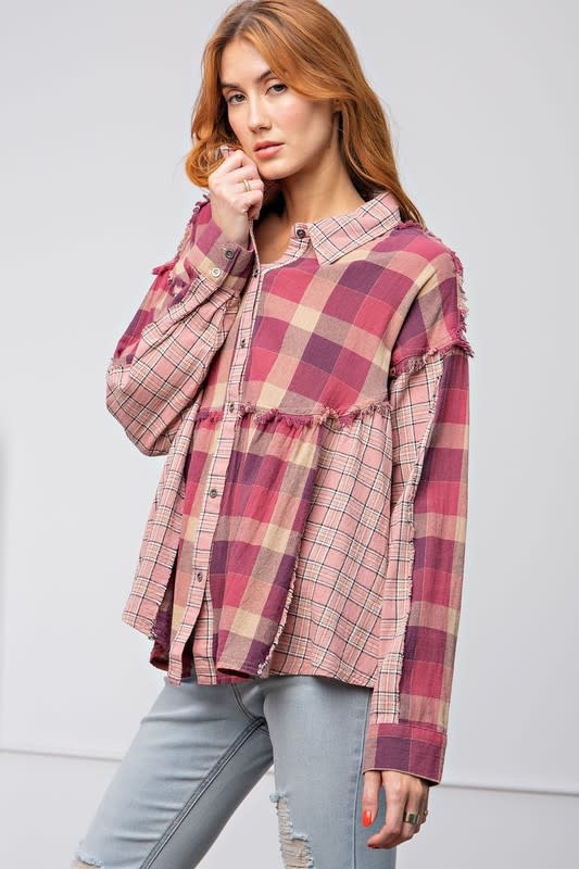 RASPBERRY MIXED PLAID SHIRT - Kamala Boutique