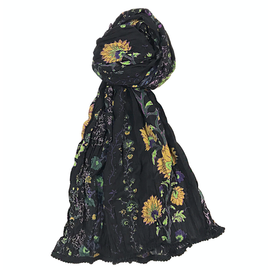 BLACK WITH MUSTARD FLOWERS COTTON SCARF
