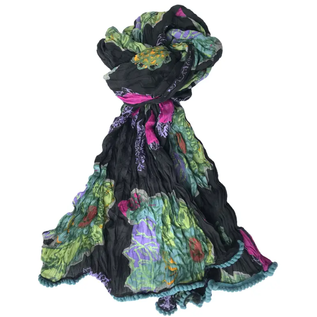 BLACK FLORAL COTTON SCARF