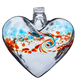 VANGLOW GLASS HEART AQUA/ORANGE