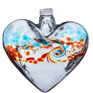 VANGLOW GLASS HEART AQUA/ORANGE