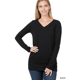 SALE! COTTON LONG SLEEVE V-NECK - BLACK