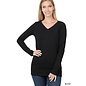 SALE! COTTON LONG SLEEVE V-NECK - BLACK