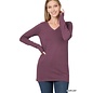 COTTON LONG SLEEVE V-NECK - EGGPLANT