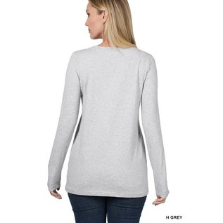 SALE! COTTON LONG SLEEVE V-NECK - HEATHER GREY