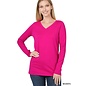 SALE! COTTON LONG SLEEVE V-NECK - MAGENTA