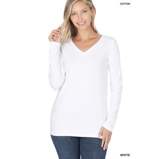 SALE! COTTON LONG SLEEVE V-NECK -WHITE