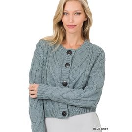 SALE FROM $45 - CABLE CARDIGAN - BLUE GREY