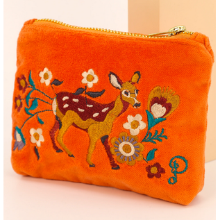 POWDER EMBROIDERED VELVET POUCH - FAWN - SMALL