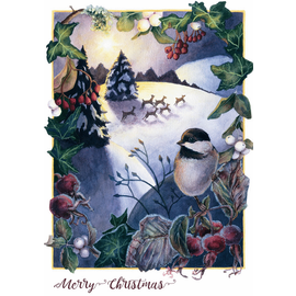 HOLIDAY CARD RUNNING DEER / CHICKADEE