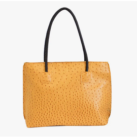 VEGAN OSTRICH  ZIP TOTE- MUSTARD