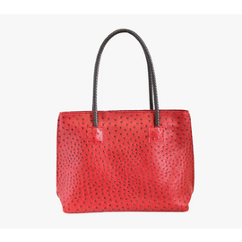 VEGAN OSTRICH  ZIP TOTE- RED