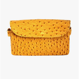 VEGAN OSTRICH  6 PKT CROSSBODY- mustard