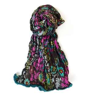 CHARCOAL FLORAL COTTON SCARF