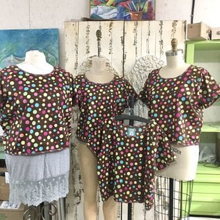 KAMALA DESIGNS PANSY TOP - PASTEL DOTS ON CHOCOLATE