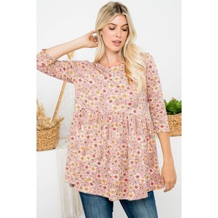 MAUVE FLORAL BABY DOLL TOP SMALL TO 3X