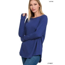 SOFT NAVY RAW EDGE TOP  W/ THUMBHOLES- small only