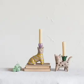 STONEWARE CAT CANDLE HOLDER - 2 STYLES