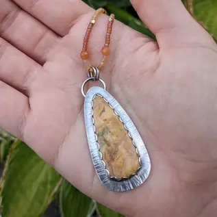 Seismic Silver AMBER CRAZY LACE AGATE PENDANT