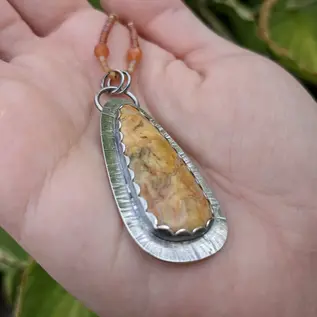 Seismic Silver AMBER CRAZY LACE AGATE PENDANT