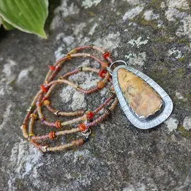 Seismic Silver AMBER CRAZY LACE AGATE PENDANT