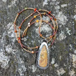 Seismic Silver AMBER CRAZY LACE AGATE PENDANT