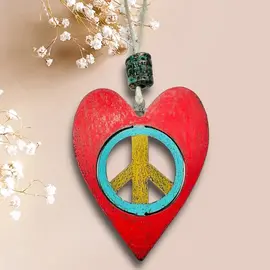 RECYCLED METAL HEART PEACE ORNAMENT