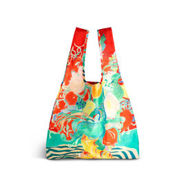 ART-LIFTING FOLD UP TOTE - FLORAL STRIPES