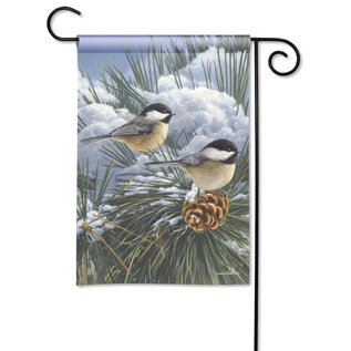 CHICKADEES IN SNOW GARDEN FLAG