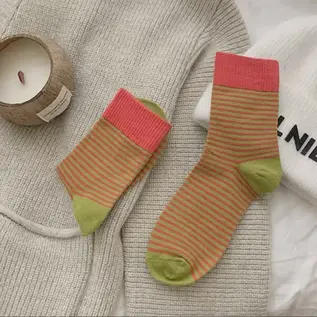 SOCKS TINY STRIPES PUMPKIN OLIVE