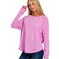 SOFT HEATHER PINK RAW EDGE TOP  W/ THUMBHOLES