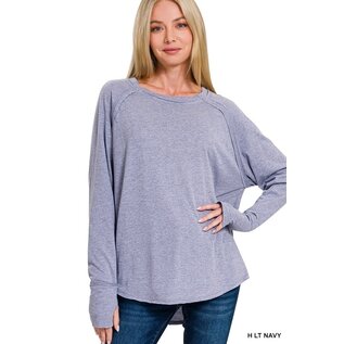 SOFT HEATHER BLUE RAW EDGE TOP  W/ THUMBHOLES