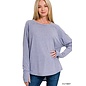 SOFT HEATHER BLUE RAW EDGE TOP  W/ THUMBHOLES