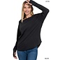 SOFT BLACK RAW EDGE TOP  W/ THUMBHOLES