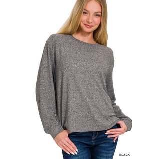 BRUSHED KNIT HEATHERED LONG SLEEVE - 2 COLORS