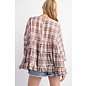 PLAID COTTON VOILE TIERED TOP