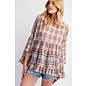 PLAID COTTON VOILE TIERED TOP