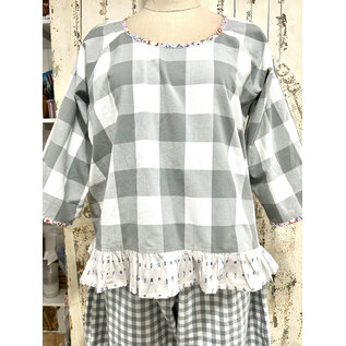 VIOLET TOP - SAGE GREY CHECKS- LARGE