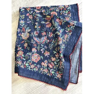 24" SQUARE FLORAL SCARF  WITH PICOT EDGING