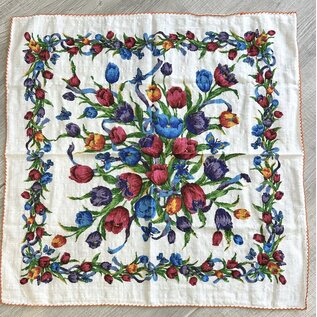 24" SQUARE FLORAL SCARF  WITH PICOT EDGING