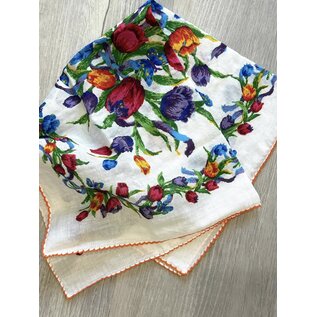 24" SQUARE FLORAL SCARF  WITH PICOT EDGING