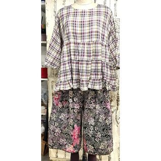 KAMALA DESIGNS JESSE CROP PANT-  GREENS / PLUM LEAVES BATIK - MEDIUM