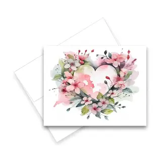 ARIA  NOTECARD - PINK FLORAL HEART