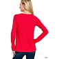 COTTON LONG SLEEVE V-NECK - RUBY