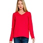 COTTON LONG SLEEVE V-NECK - RUBY