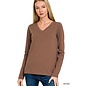COTTON LONG SLEEVE V-NECK - CHOCOLATE